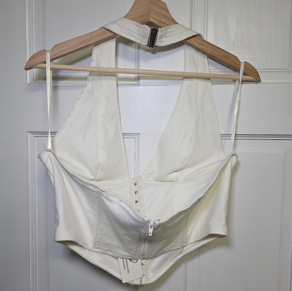 Windsor Corset Linen Blend Halter Top- Size Lg Ivory NWT - Picture 3 of 9